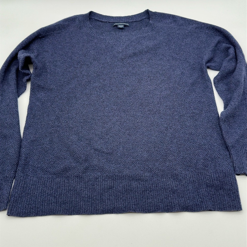 American Eagle Outfitters V Neck Textured Knit Long Sleeve Sweater Blue XS